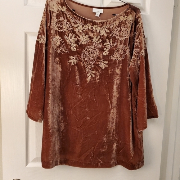 J.Jill Luxurious Velvet Embroidered Bell-Sleeve Top Sz M - Picture 4 of 9